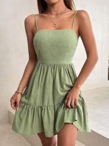 Vestido cami sólido bainha com babado